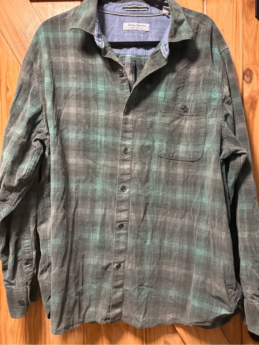 Tommy Bahama Green and Gray Plaid Button-Down Shirt